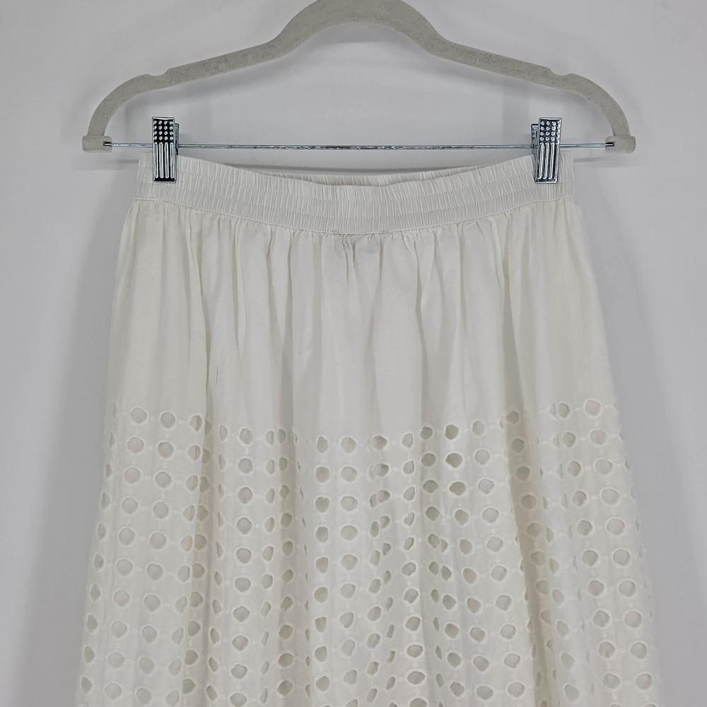 Womens 100% Cotton Eyelet Maxi Skirt Small Minimalist Summer Capsule Fairy White - Picture 5 of 11